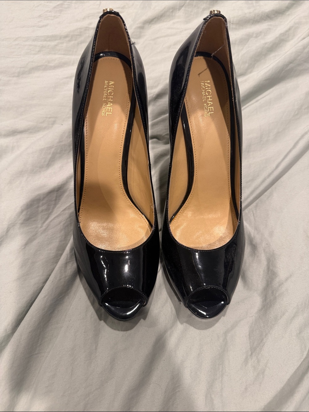 Michael Kors Black Patent Peep-Toe Heels